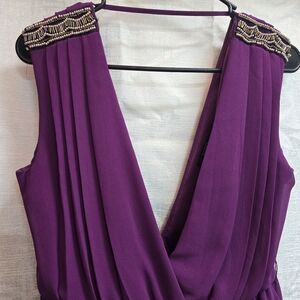 Purple Sleeveless Dress with Beaded Shoulders